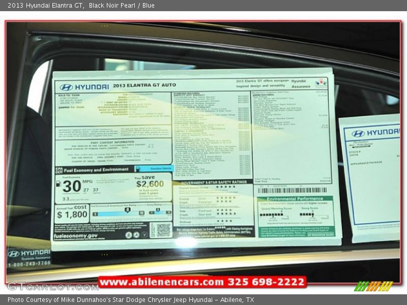 Black Noir Pearl / Blue 2013 Hyundai Elantra GT