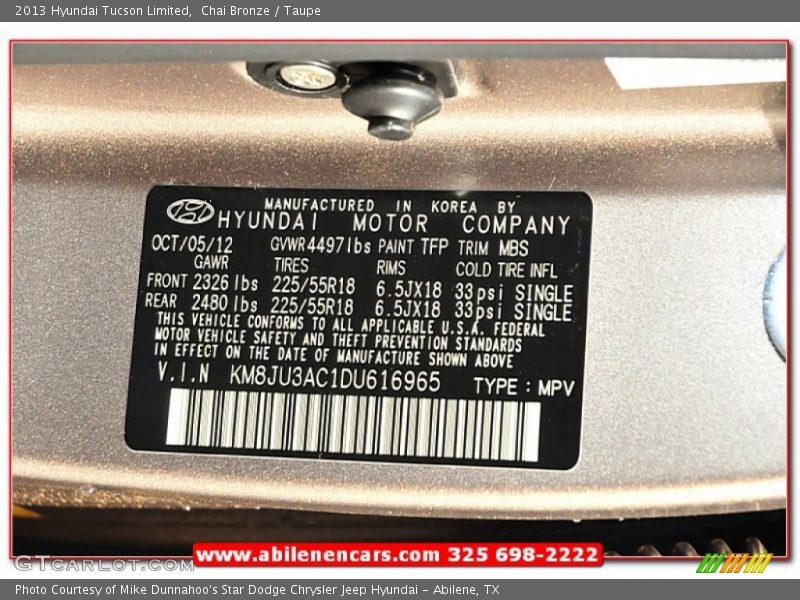 Chai Bronze / Taupe 2013 Hyundai Tucson Limited