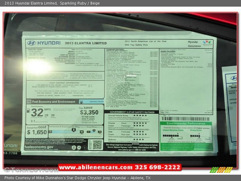Sparkling Ruby / Beige 2013 Hyundai Elantra Limited