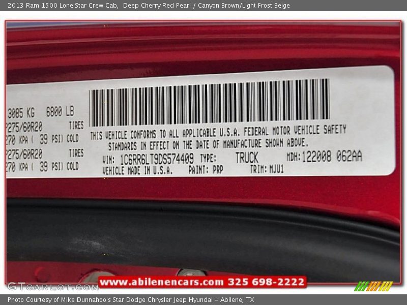 Deep Cherry Red Pearl / Canyon Brown/Light Frost Beige 2013 Ram 1500 Lone Star Crew Cab