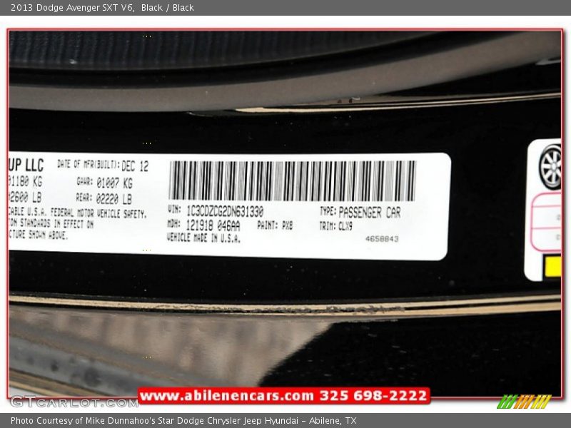 Black / Black 2013 Dodge Avenger SXT V6