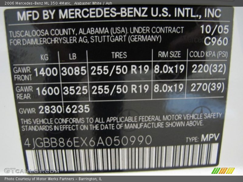 Alabaster White / Ash 2006 Mercedes-Benz ML 350 4Matic