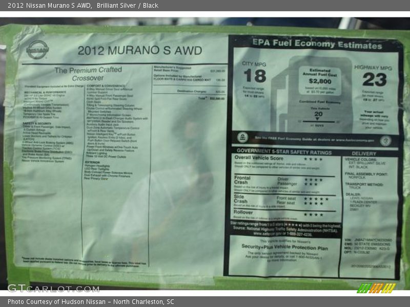 Brilliant Silver / Black 2012 Nissan Murano S AWD