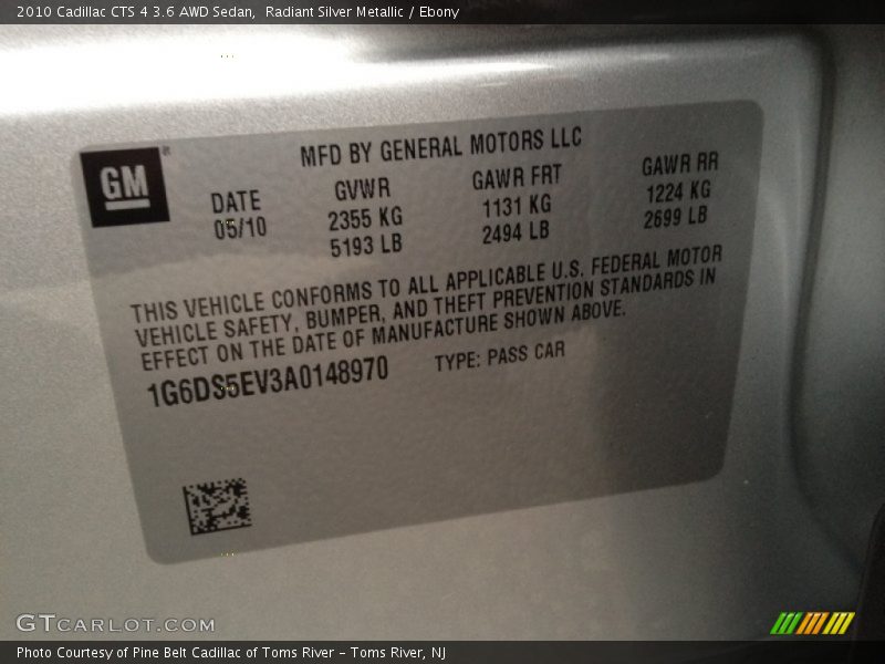 Radiant Silver Metallic / Ebony 2010 Cadillac CTS 4 3.6 AWD Sedan