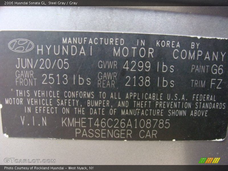Steel Gray / Gray 2006 Hyundai Sonata GL