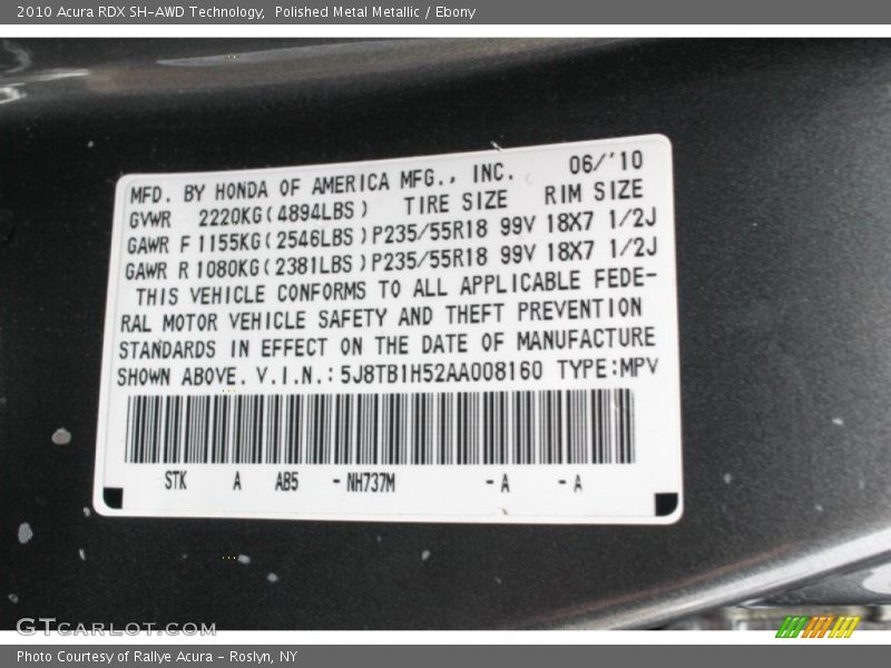 Polished Metal Metallic / Ebony 2010 Acura RDX SH-AWD Technology