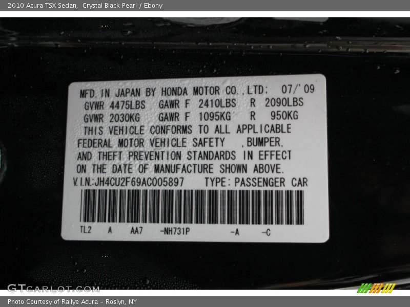 Crystal Black Pearl / Ebony 2010 Acura TSX Sedan