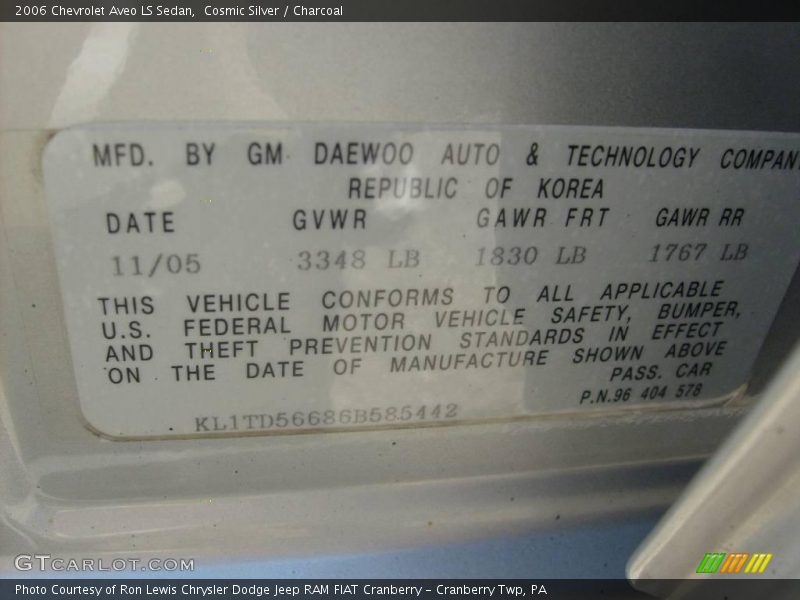 Cosmic Silver / Charcoal 2006 Chevrolet Aveo LS Sedan