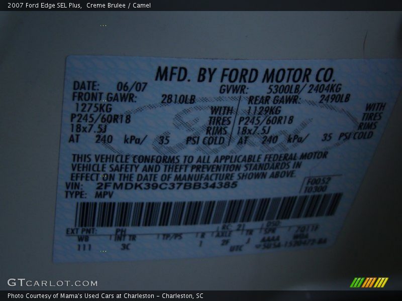 Creme Brulee / Camel 2007 Ford Edge SEL Plus