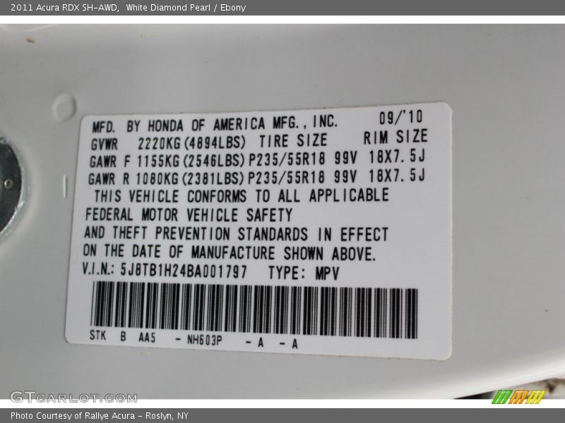 White Diamond Pearl / Ebony 2011 Acura RDX SH-AWD