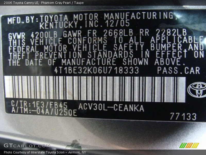 Phantom Gray Pearl / Taupe 2006 Toyota Camry LE