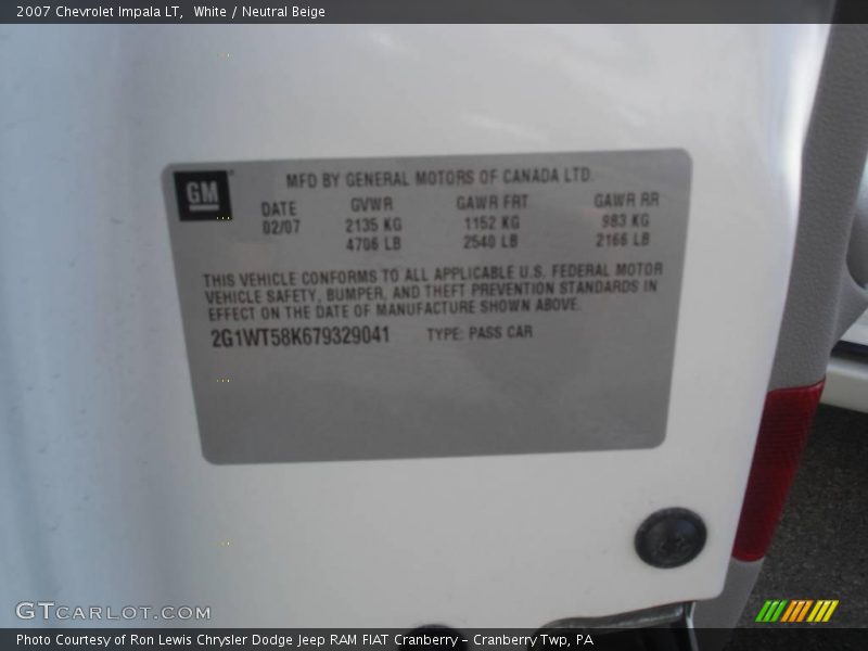 White / Neutral Beige 2007 Chevrolet Impala LT