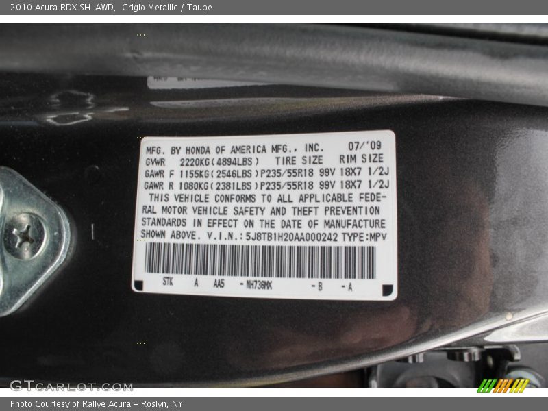 Grigio Metallic / Taupe 2010 Acura RDX SH-AWD