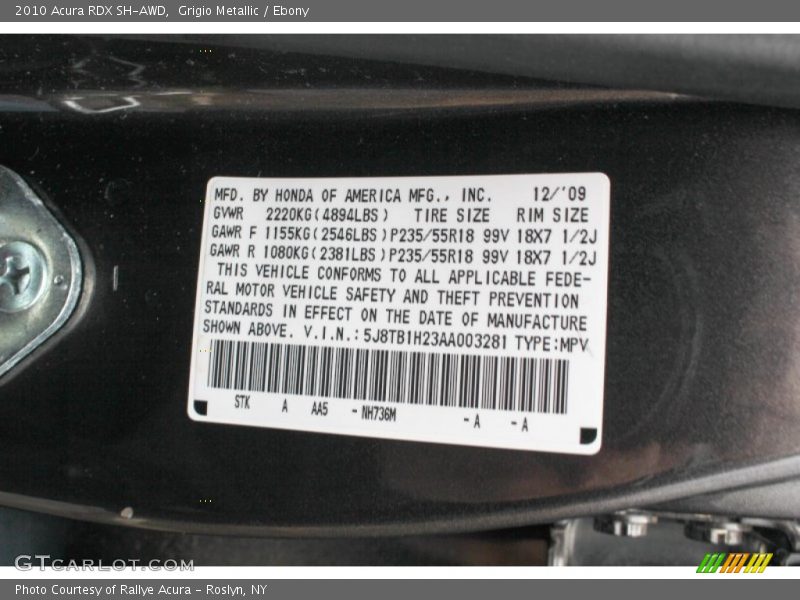 Grigio Metallic / Ebony 2010 Acura RDX SH-AWD