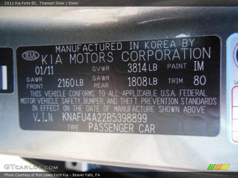 Titanium Silver / Stone 2011 Kia Forte EX