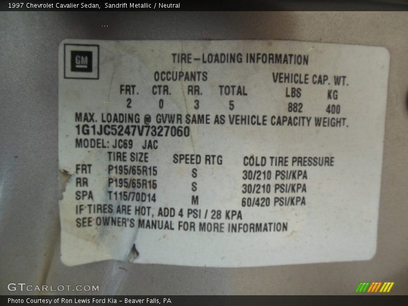 Sandrift Metallic / Neutral 1997 Chevrolet Cavalier Sedan