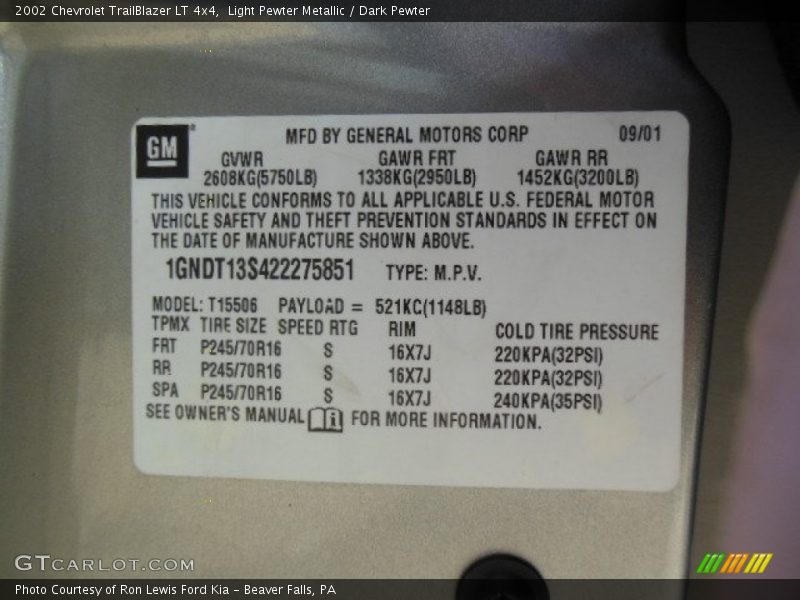 Light Pewter Metallic / Dark Pewter 2002 Chevrolet TrailBlazer LT 4x4