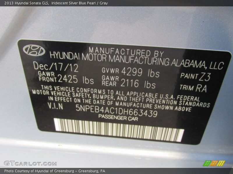 Iridescent Silver Blue Pearl / Gray 2013 Hyundai Sonata GLS