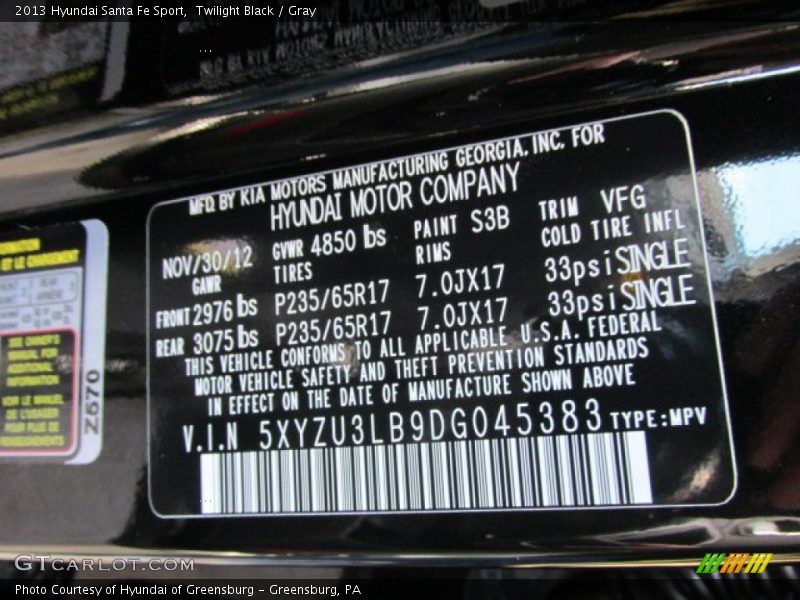 Twilight Black / Gray 2013 Hyundai Santa Fe Sport