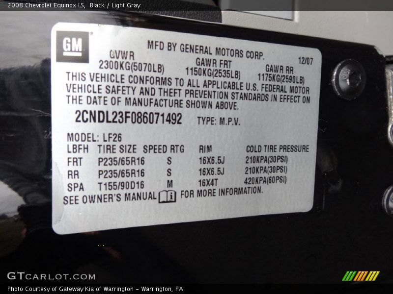 Black / Light Gray 2008 Chevrolet Equinox LS