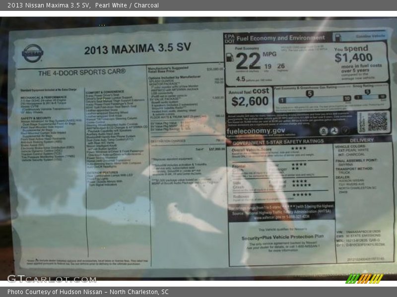 Pearl White / Charcoal 2013 Nissan Maxima 3.5 SV