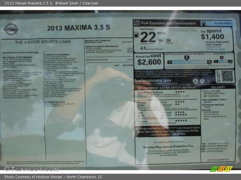 Brilliant Silver / Charcoal 2013 Nissan Maxima 3.5 S