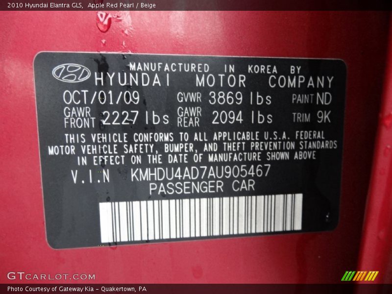 Apple Red Pearl / Beige 2010 Hyundai Elantra GLS