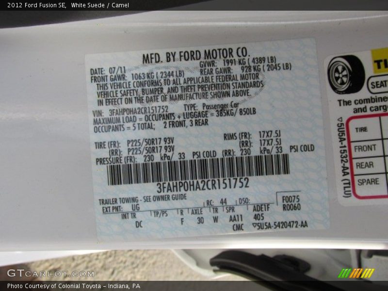 White Suede / Camel 2012 Ford Fusion SE
