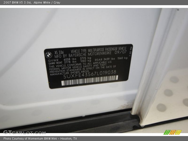Alpine White / Gray 2007 BMW X5 3.0si