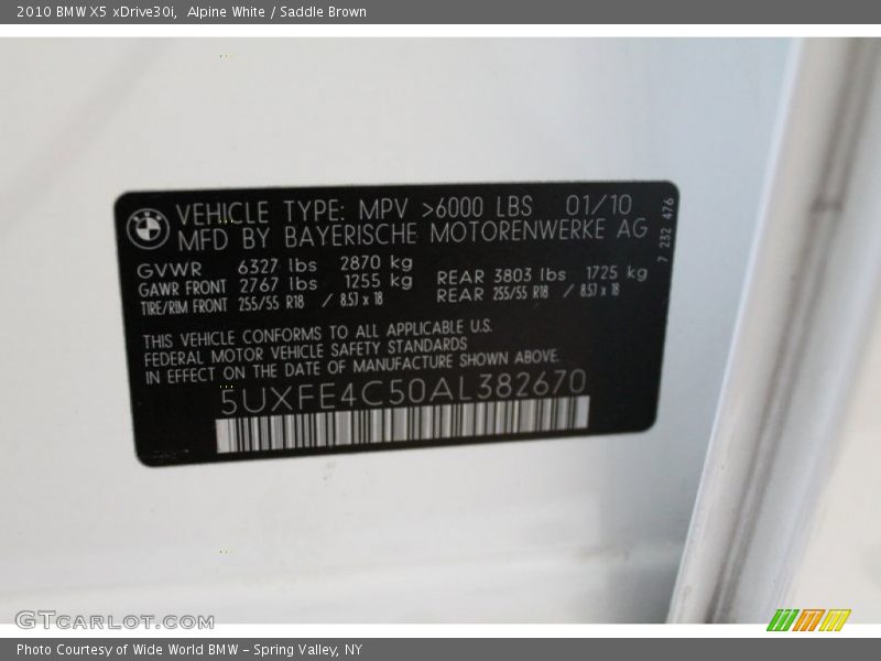 Alpine White / Saddle Brown 2010 BMW X5 xDrive30i