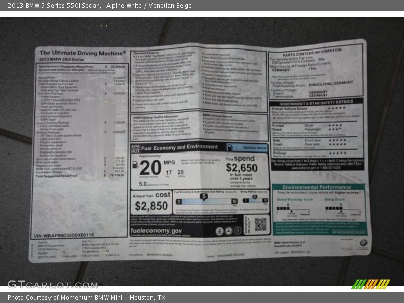 Alpine White / Venetian Beige 2013 BMW 5 Series 550i Sedan
