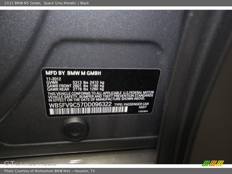 2013 M5 Sedan Space Grey Metallic Color Code A52
