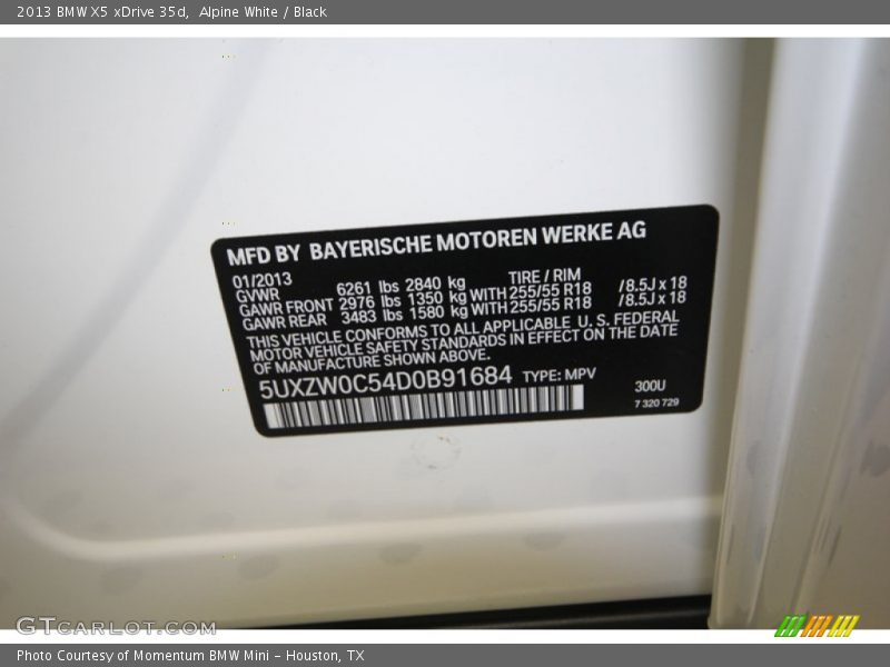 2013 X5 xDrive 35d Alpine White Color Code 300
