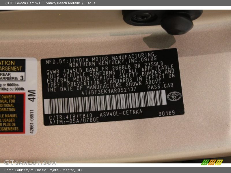 Sandy Beach Metallic / Bisque 2010 Toyota Camry LE