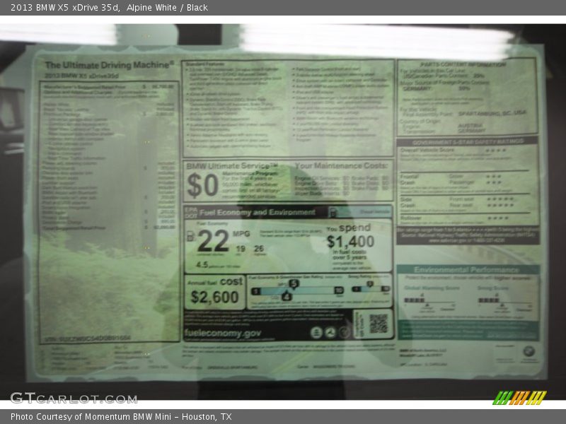  2013 X5 xDrive 35d Window Sticker