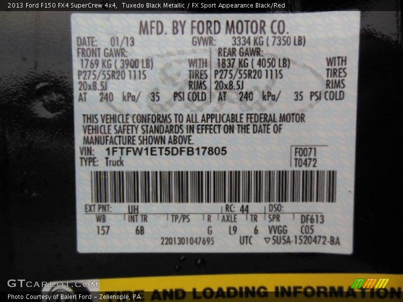 Tuxedo Black Metallic / FX Sport Appearance Black/Red 2013 Ford F150 FX4 SuperCrew 4x4