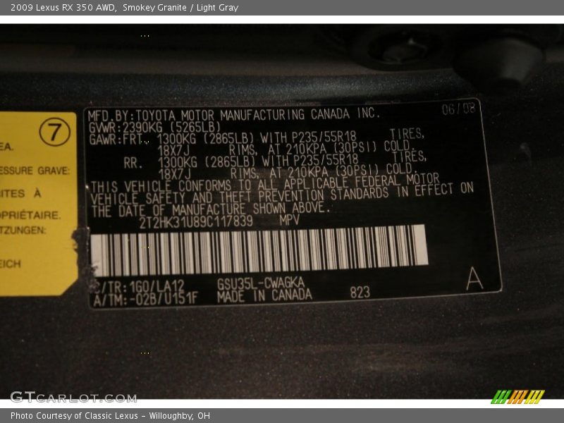 Smokey Granite / Light Gray 2009 Lexus RX 350 AWD