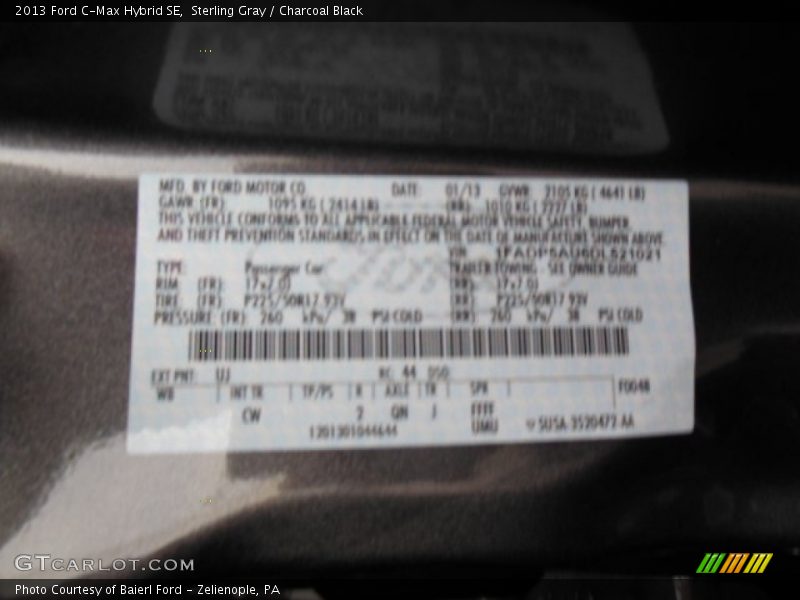 Sterling Gray / Charcoal Black 2013 Ford C-Max Hybrid SE