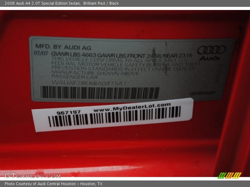 Brilliant Red / Black 2008 Audi A4 2.0T Special Edition Sedan