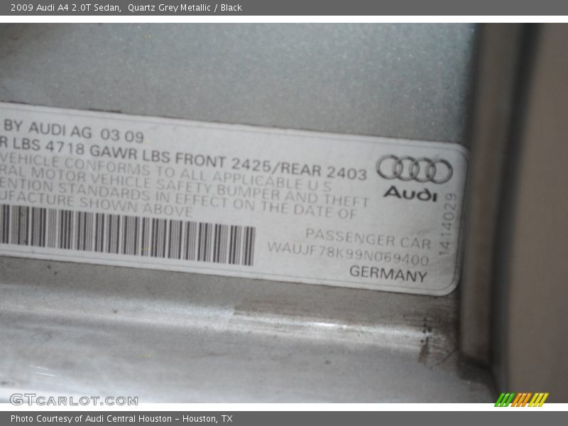 Quartz Grey Metallic / Black 2009 Audi A4 2.0T Sedan