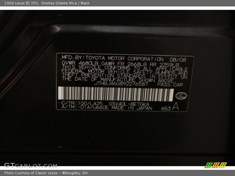 Smokey Granite Mica / Black 2009 Lexus ES 350