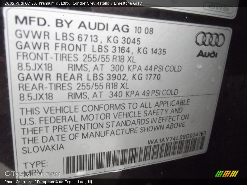 Condor Grey Metallic / Limestone Grey 2009 Audi Q7 3.6 Premium quattro