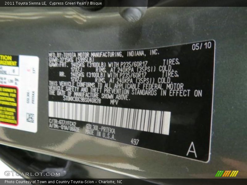 Cypress Green Pearl / Bisque 2011 Toyota Sienna LE