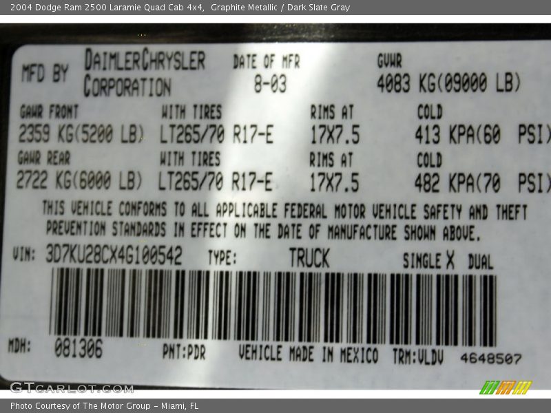 Graphite Metallic / Dark Slate Gray 2004 Dodge Ram 2500 Laramie Quad Cab 4x4