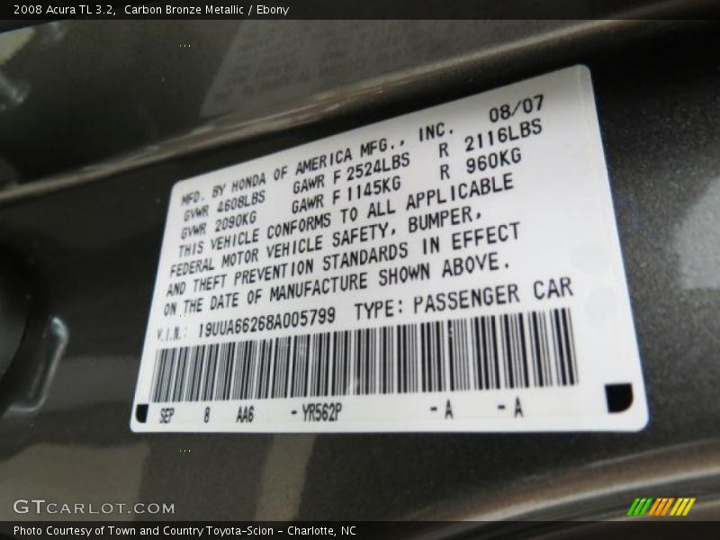 Carbon Bronze Metallic / Ebony 2008 Acura TL 3.2