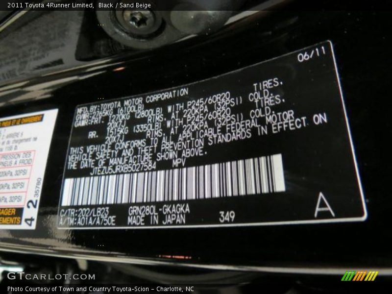 Black / Sand Beige 2011 Toyota 4Runner Limited