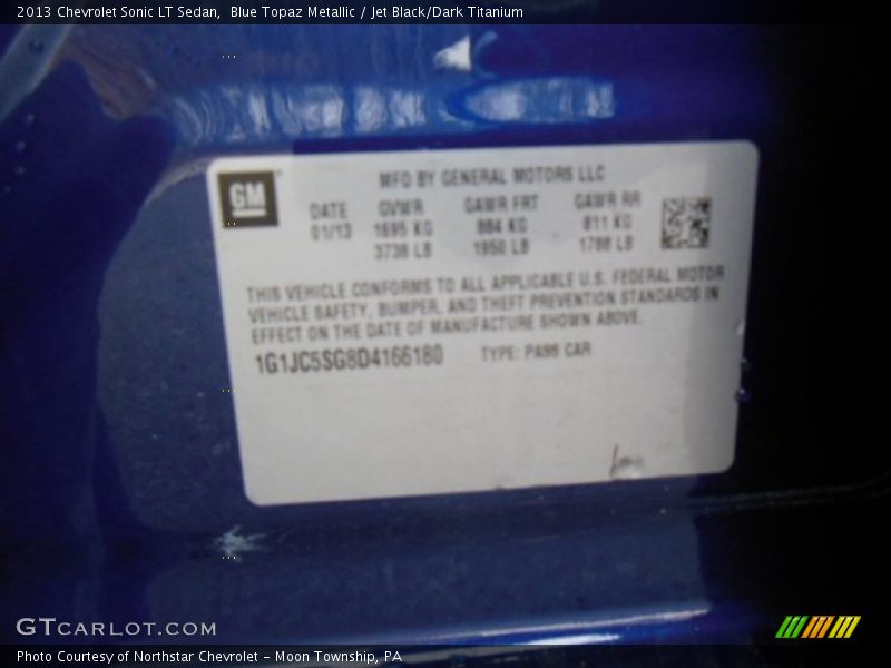 Blue Topaz Metallic / Jet Black/Dark Titanium 2013 Chevrolet Sonic LT Sedan