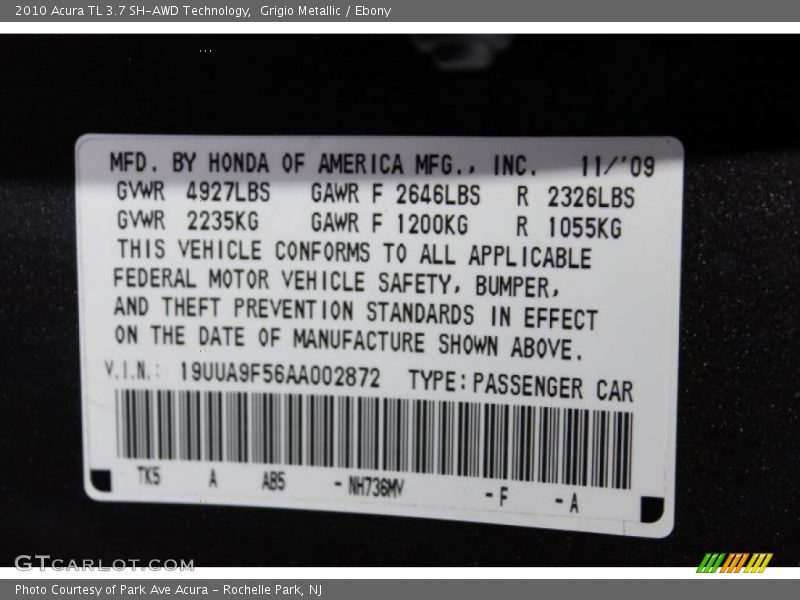 Grigio Metallic / Ebony 2010 Acura TL 3.7 SH-AWD Technology