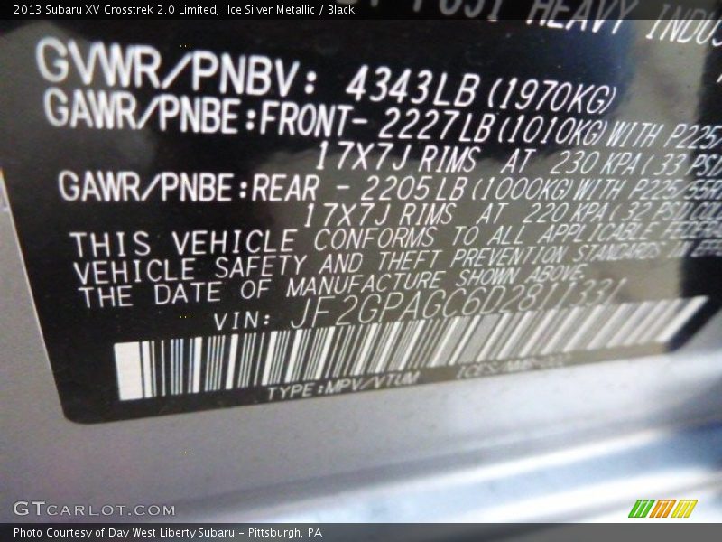 Ice Silver Metallic / Black 2013 Subaru XV Crosstrek 2.0 Limited