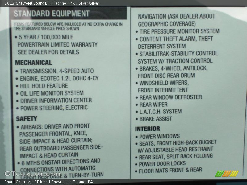  2013 Spark LT Window Sticker